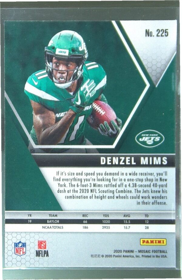 2020 Mosaic Denzel Mims RC #225 Jets - Image 3