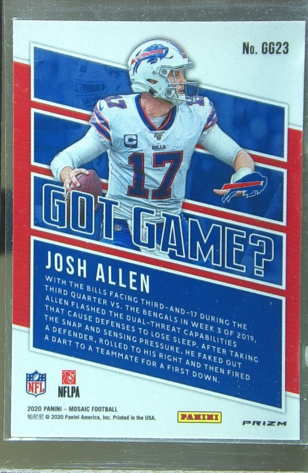 2020 Mosaic Josh Allen #GG23 Bills Got Game? Prizm - Image 3