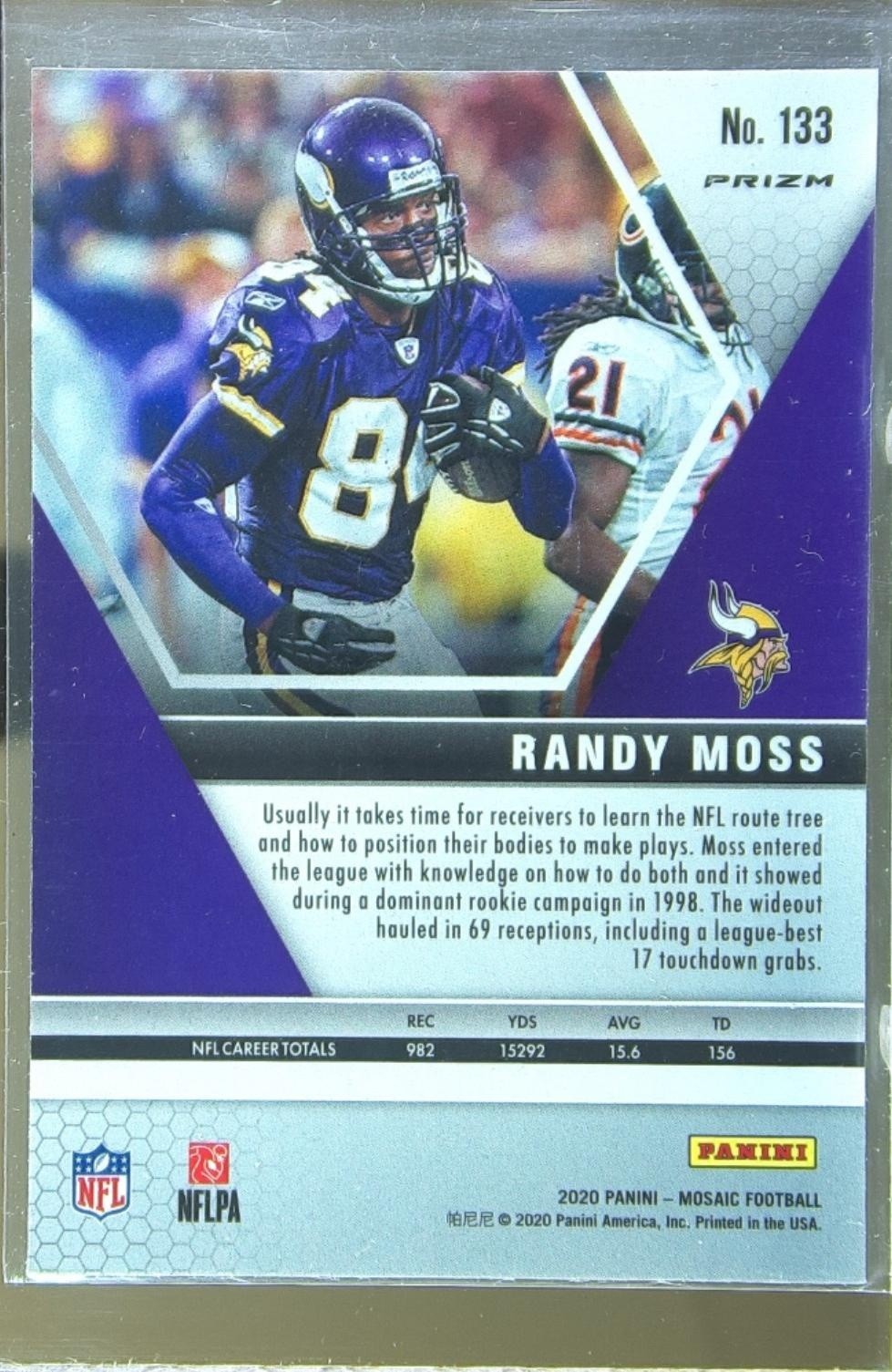 2020 Mosaic Randy Moss Prizm Camo Pink #133 Vikings - Image 3