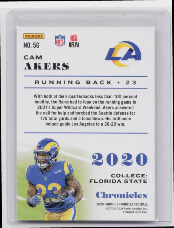 2020 Panini Chronicles Cam Akers RC #56 Rams - Image 3