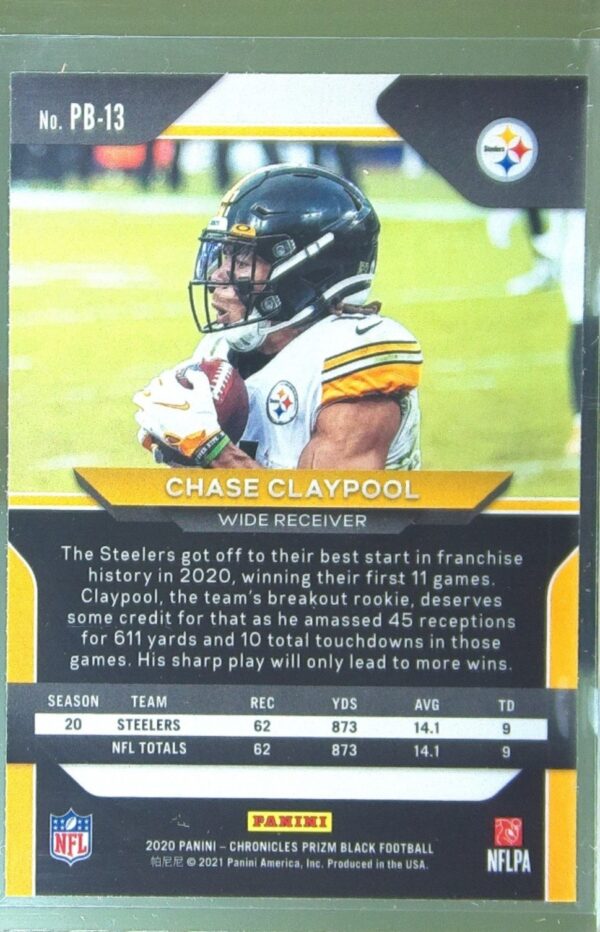 2020 Panini Chronicles Chase Claypool RC #PB-13 Steelers Prizm Black - Image 3