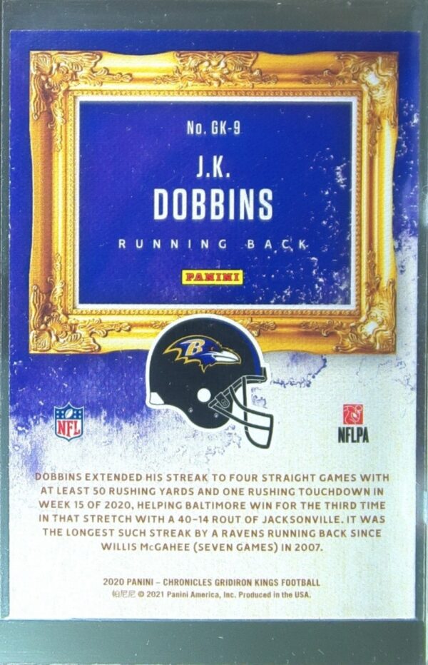2020 Panini Chronicles J.K. Dobbins RC #GK-9 Ravens Gridiron Kings - Image 3