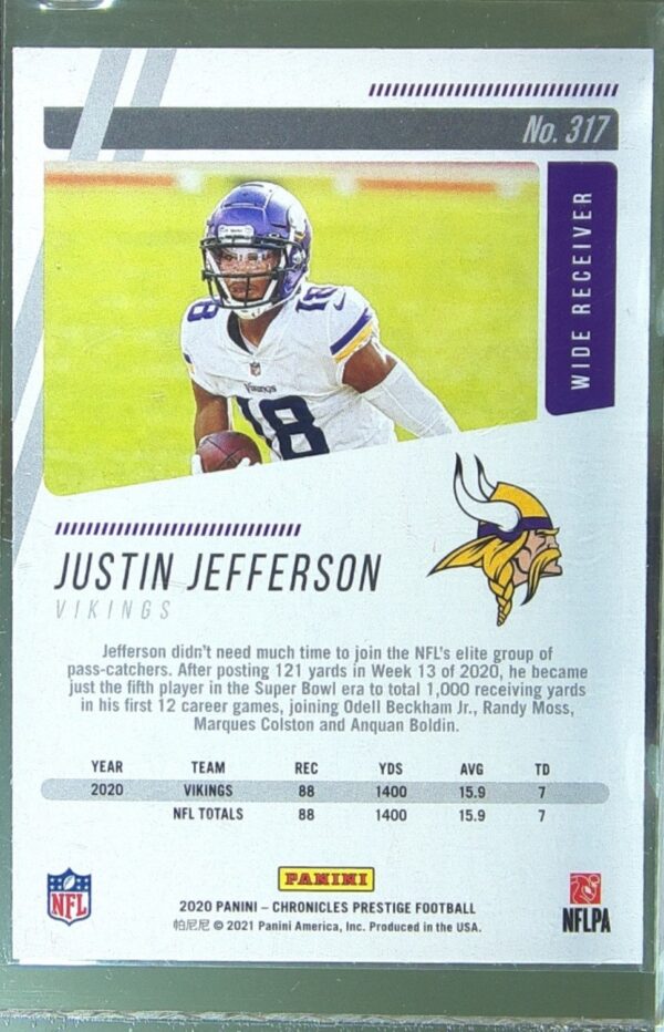 2020 Panini Chronicles Justin Jefferson RC #317 Vikings Prestige Rookies Update - Image 3