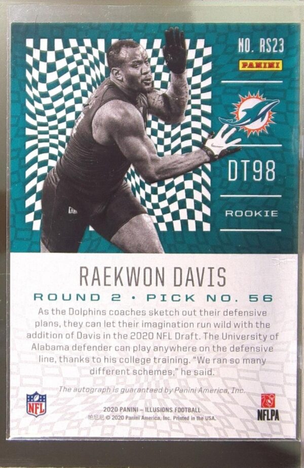 2020 Panini Illusions Raekwon Davis Auto RC #RS23 Dolphins Rookie Signs Orange - Image 3