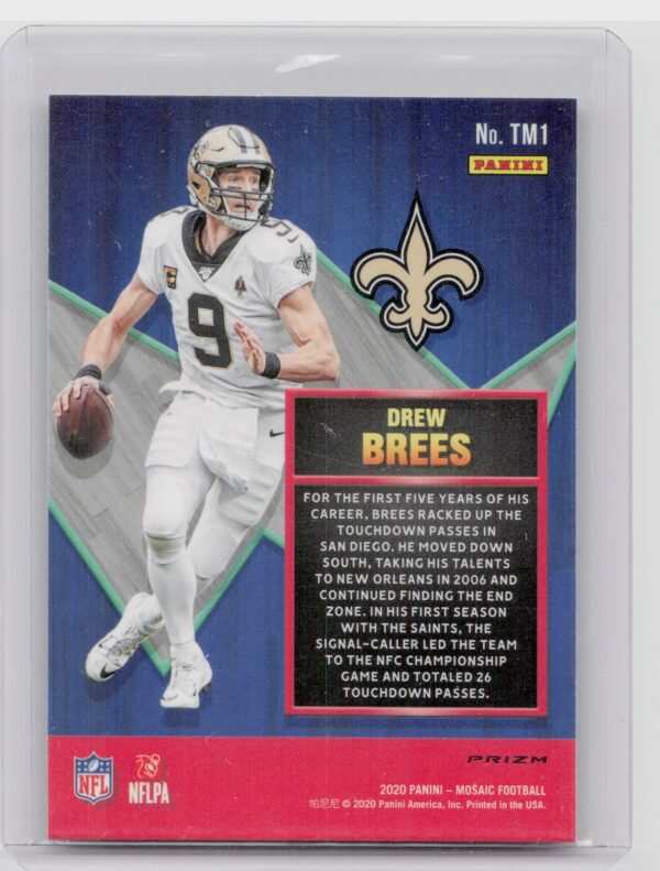 2020 Panini Mosaic Drew Brees #TM1 Saints Touchdown Masters Prizm Green - Image 3