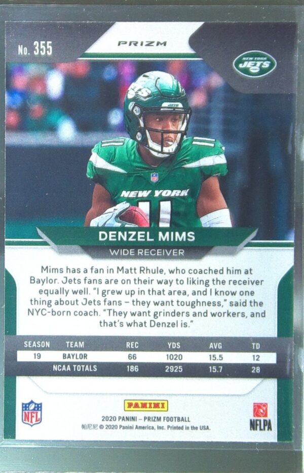 2020 Prizm Denzel Mims Prizm Orange Lazer RC #355 Jets - Image 3