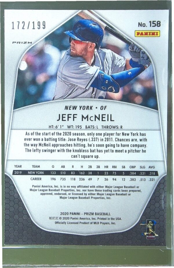 2020 Prizm Jeff McNeil Blue Donut Circles Prizm /199 #158 Mets - Image 3