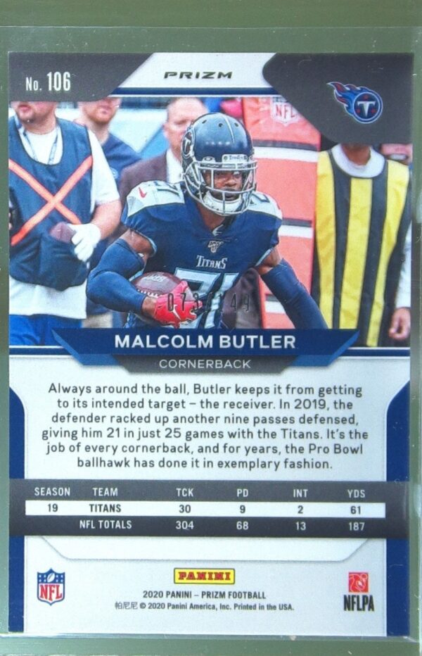 2020 Prizm Malcolm Butler Prizm Red Wave /149 #106 Titans - Image 3