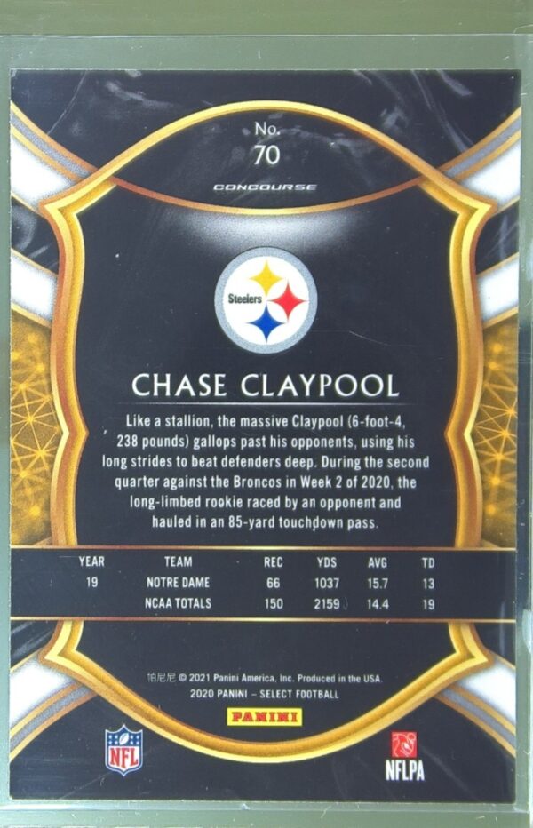 2020 Select Chase Claypool RC #70 Steelers - Image 3