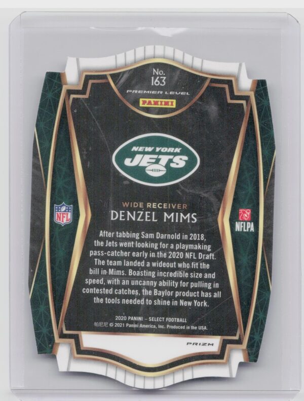 2020 Select Denzel Mims Rookie Premier Level Tri Color Prizm Die Cut #163 Jets - Image 3