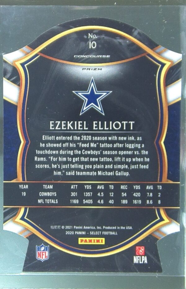 2020 Select Ezekiel Elliott White Prizm Die Cut #10 Cowboys - Image 3