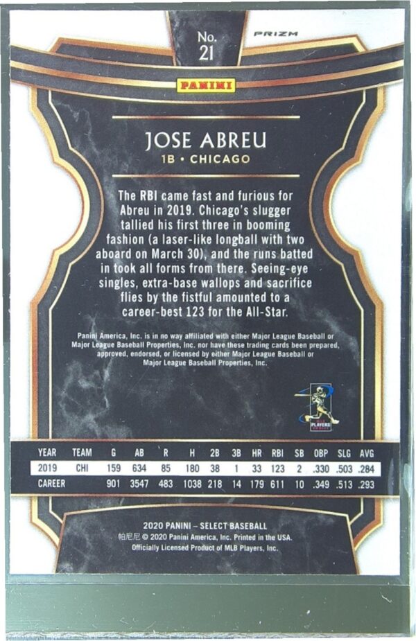2020 Select Jose Abreu Holo #21 Sox - Image 3