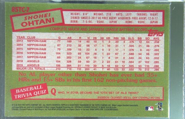 2020 Topps Chrome Shohei Ohtani #85TC-7 Angels 1985 35th Anniversary - Image 3