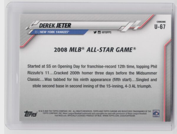 2020 Topps Chrome Update Derek Jeter Pink Wave #U-67 Yankees - Image 3