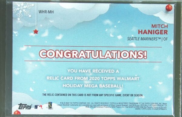2020 Topps Holiday Mitch Haniger JSY #WHR-MH Mariners Relics - Image 3