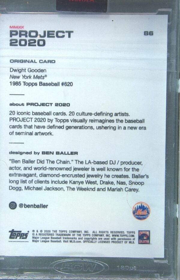 2020 Topps Project Ben Baller 2020 Dwight Gooden #86 Mets - Image 3