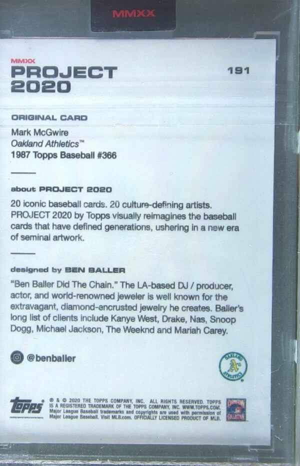 2020 Topps Project Ben Baller 2020 Mark McGwire #191 Athletics - Image 3