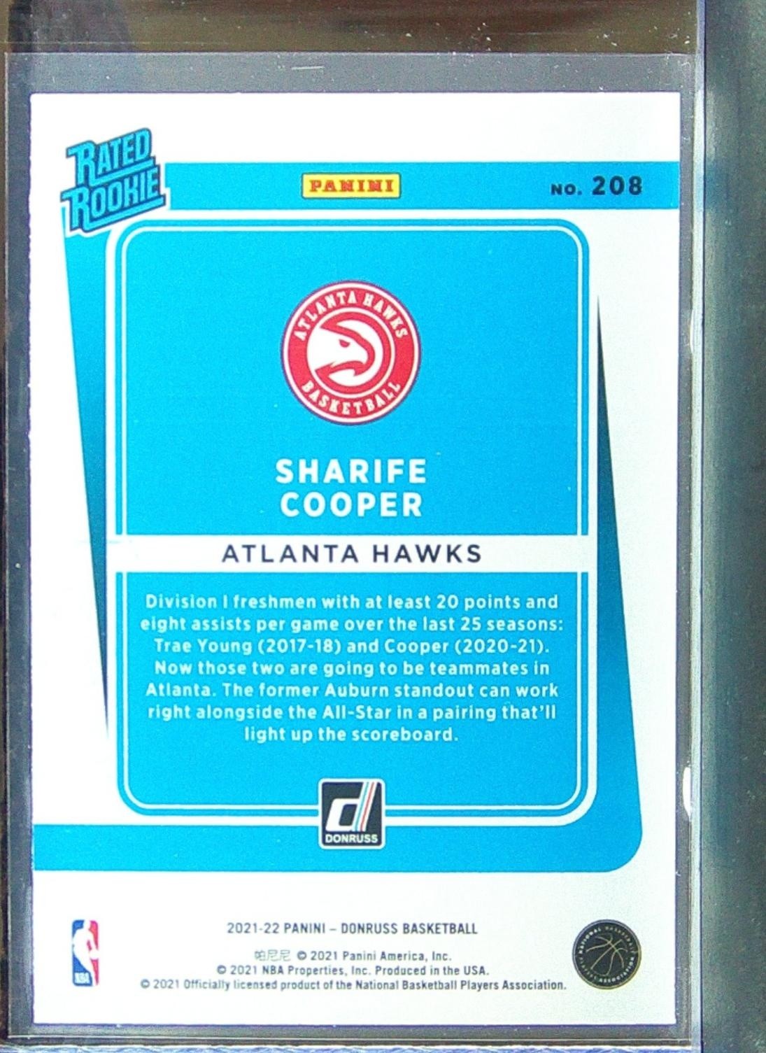 2021-22 Donruss Sharife Cooper RC #208 Hawks - Image 3