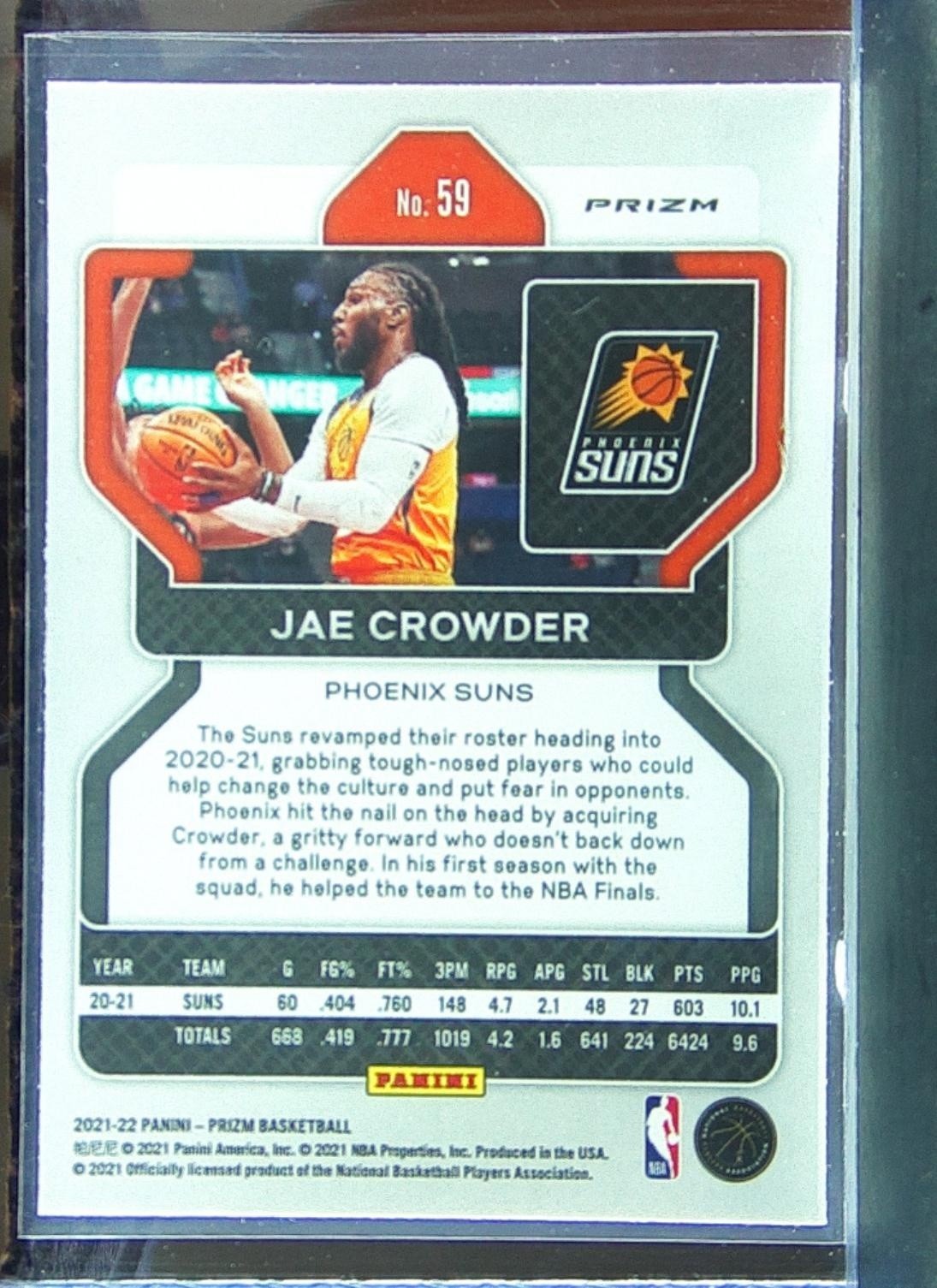 2021-22 Prizm Jae Crowder Silver #59 Suns - Image 3