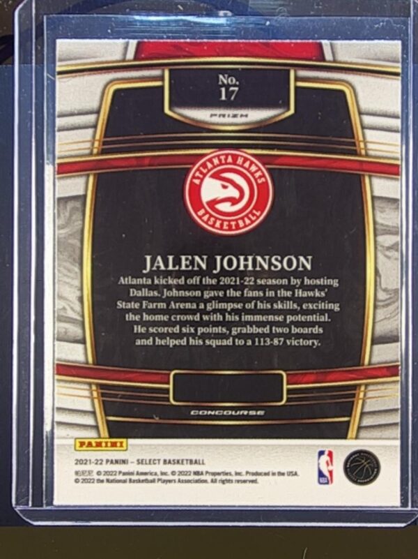 2021-22 Select Jalen Johnson Orange Flash Prizms #17 Hawks - Image 3