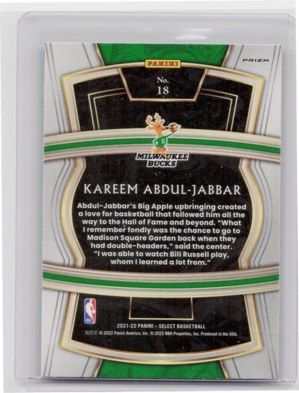 2021-22 Select Kareem Abdul-Jabbar #18 Bucks Select Company Red Prizms - Image 3