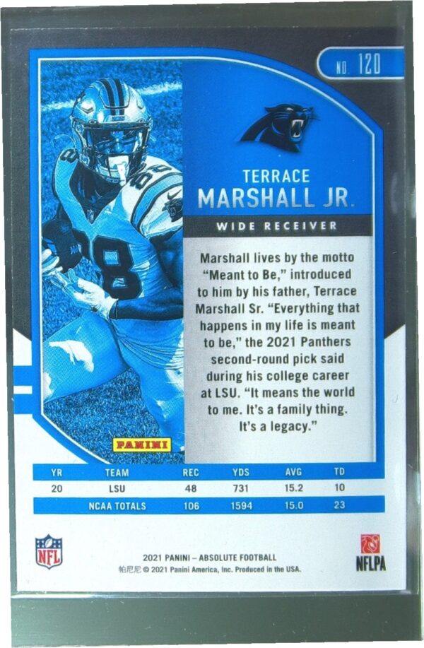 2021 Absolute Terrace Marshall Jr. Retail RC #120 Panthers - Image 3