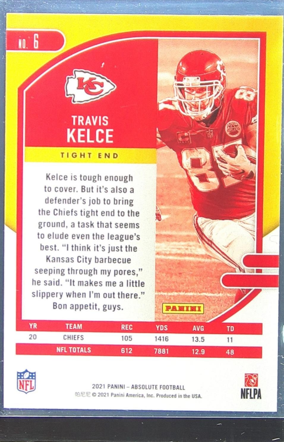 2021 Absolute Travis Kelce Blue #6 Chiefs - Image 3