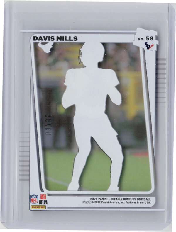2021 Clearly Donruss Davis Mills Blue SN99 #58 Texans - Image 3