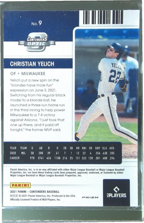 2021 Contenders Christian Yelich Optic Red #9 Brewers - Image 3