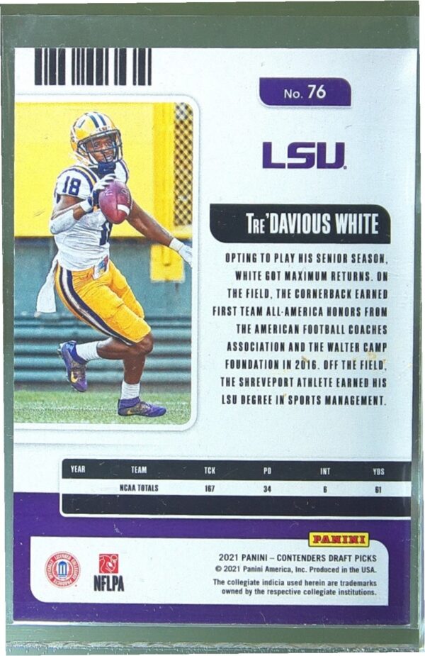 2021 Contenders Draft Picks Tre'Davious White RC #76 Tigers - Image 3