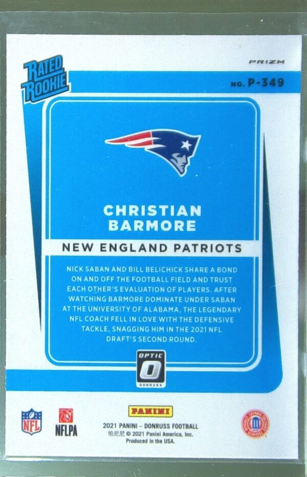 2021 Donruss Christian RC Barmore Optic Rated Rookie Preview Red Green #P-349 - Image 3