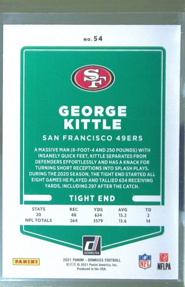 2021 Donruss George Kittle Press Proof Blue #54 49ers - Image 3