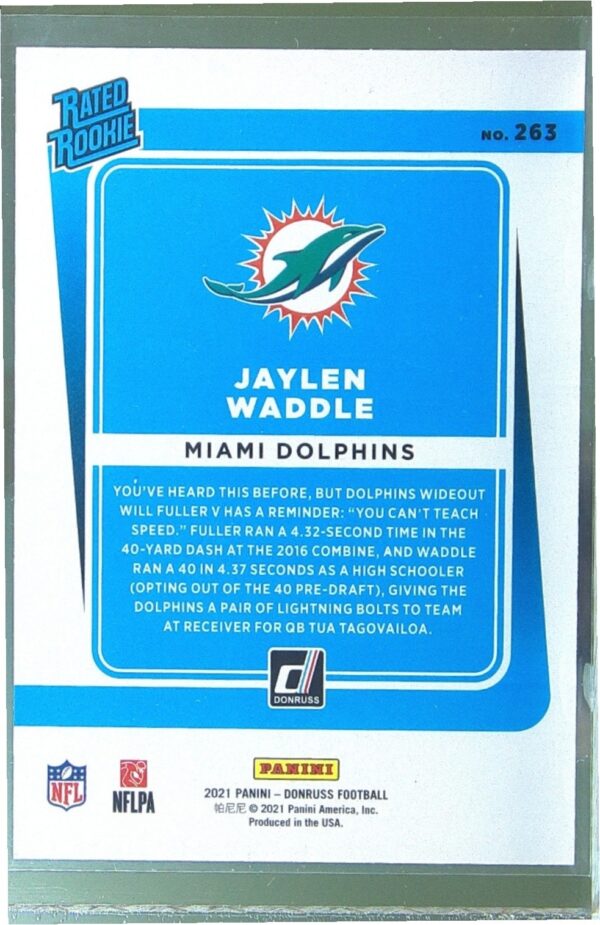 2021 Donruss Jaylen Waddle RC #263 Dolphins - Image 3