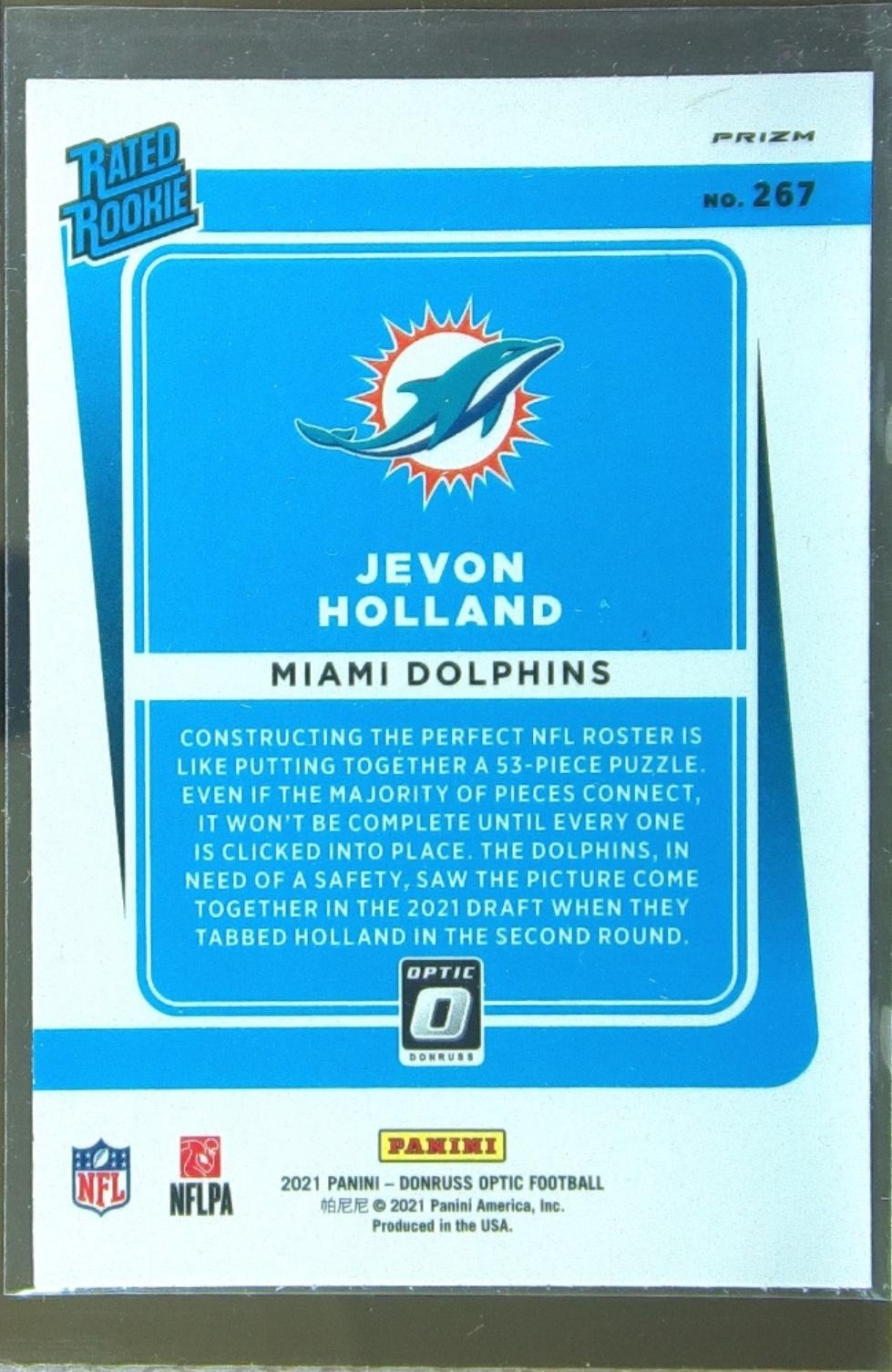 2021 Donruss Optic Jevon Holland Holo RC #267 Dolphins - Image 3