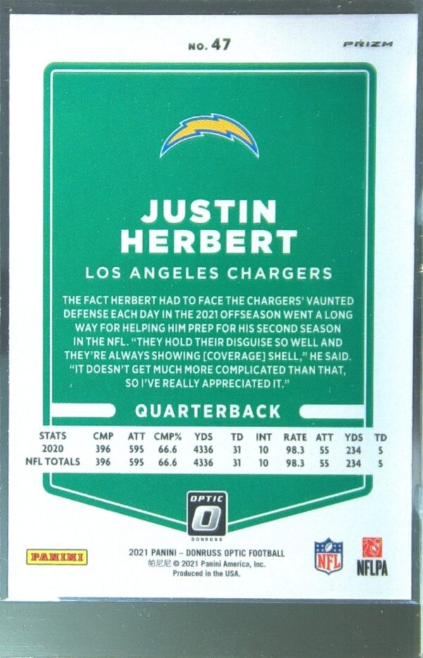 2021 Donruss Optic Justin Herbert Holo #47 Chargers - Image 3