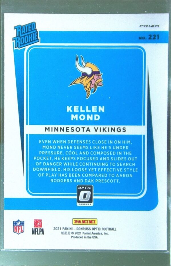 2021 Donruss Optic Kellen Mond Holo RC #221 Vikings - Image 3
