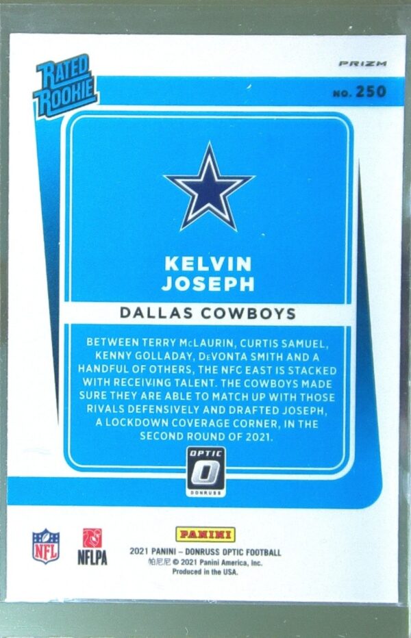 2021 Donruss Optic Kelvin Joseph Blue Scope RC #250 Cowboys - Image 3