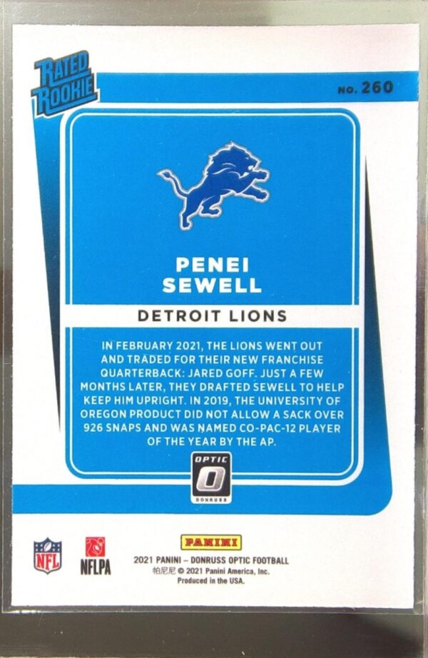 2021 Donruss Optic Penei Sewell RC #260 Lions - Image 3