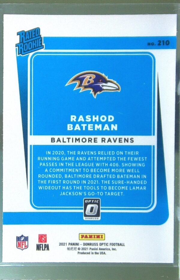 2021 Donruss Optic Rashod Bateman RC #210 Ravens - Image 3