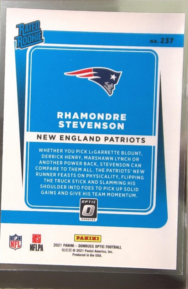 2021 Donruss Optic Rhamondre Stevenson RC #237 Patriots - Image 3