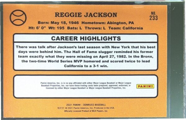 2021 Donruss Reggie Jackson Holo Purple #233 Angels - Image 3