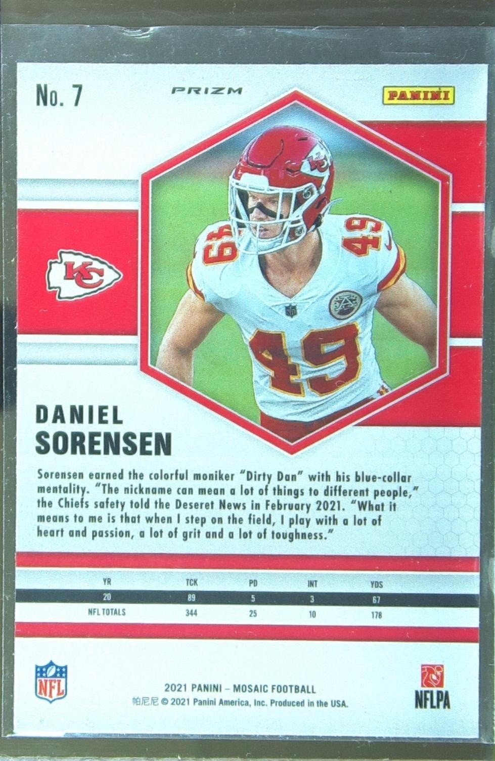 2021 Mosaic Daniel Sorensen Prizm Reactive Orange #7 Chiefs - Image 3