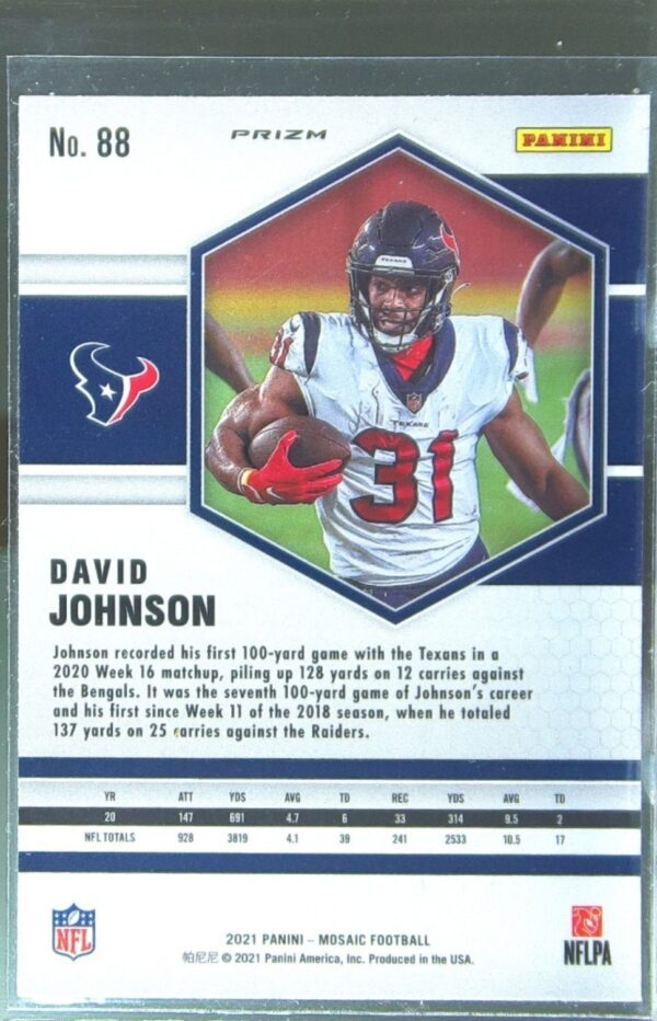2021 Mosaic David Johnson #88 Texans - Image 3