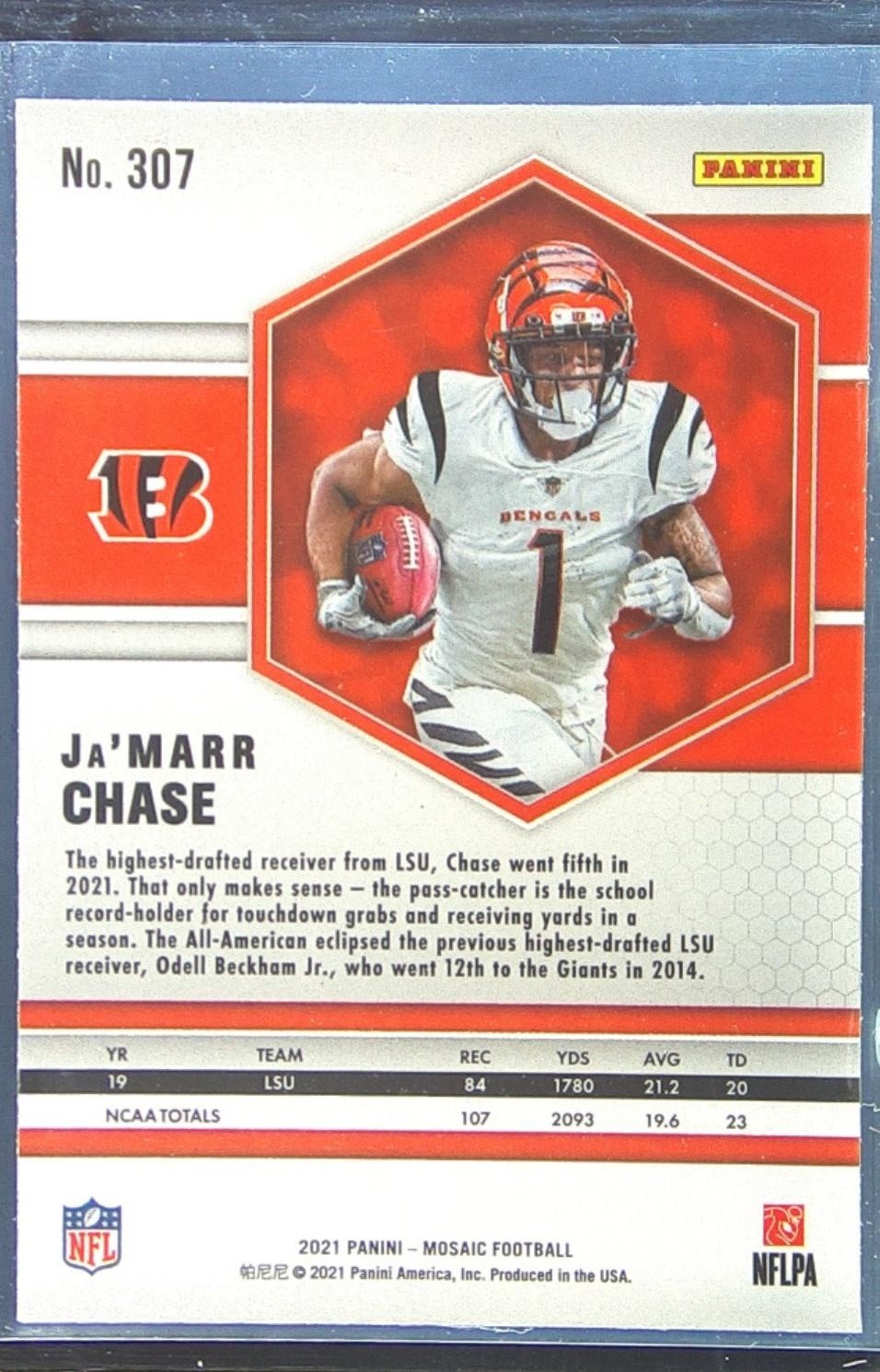2021 Mosaic Ja'Marr Chase RC #307 Bengals - Image 3