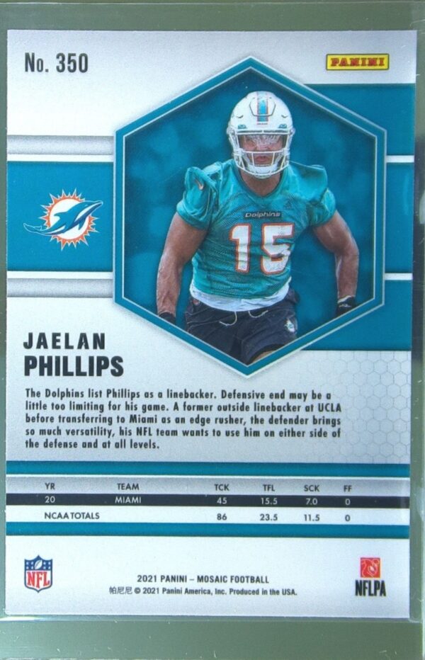 2021 Mosaic Jaelan Phillips RC #350 Dolphins - Image 3