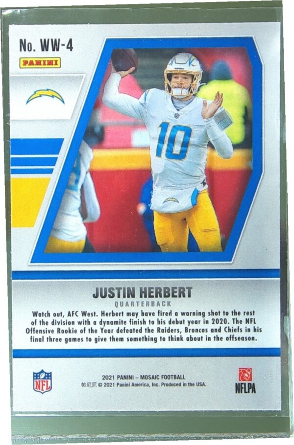 2021 Mosaic Justin Herbert #WW-4 Chargers Will to Win - Image 3