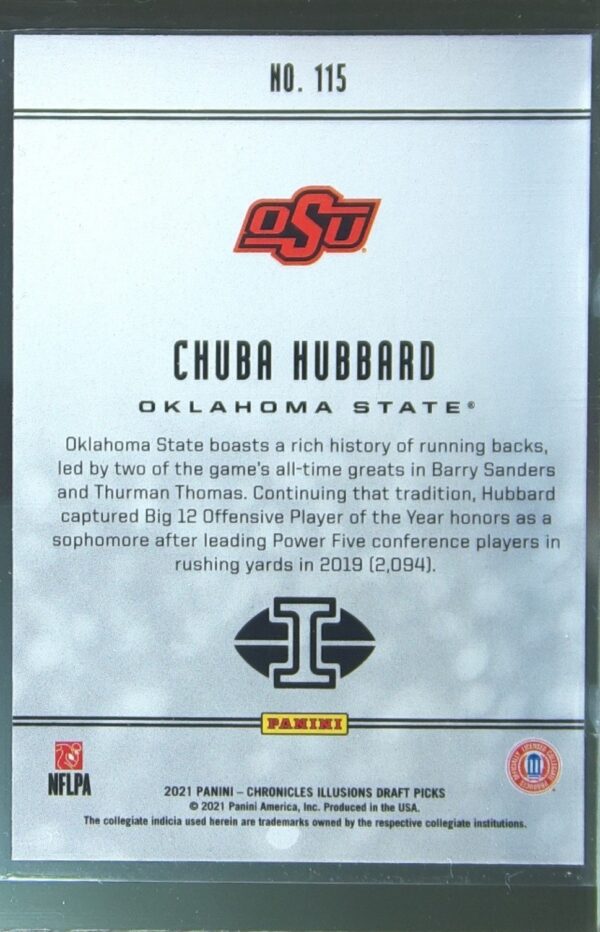 2021 Panini Chronicles Draft Picks Chuba Hubbard RC #115 Cowboys - Image 3