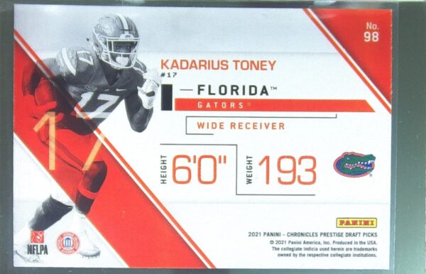 2021 Panini Chronicles Draft Picks Kadarius Toney RC #98 Gators - Image 3