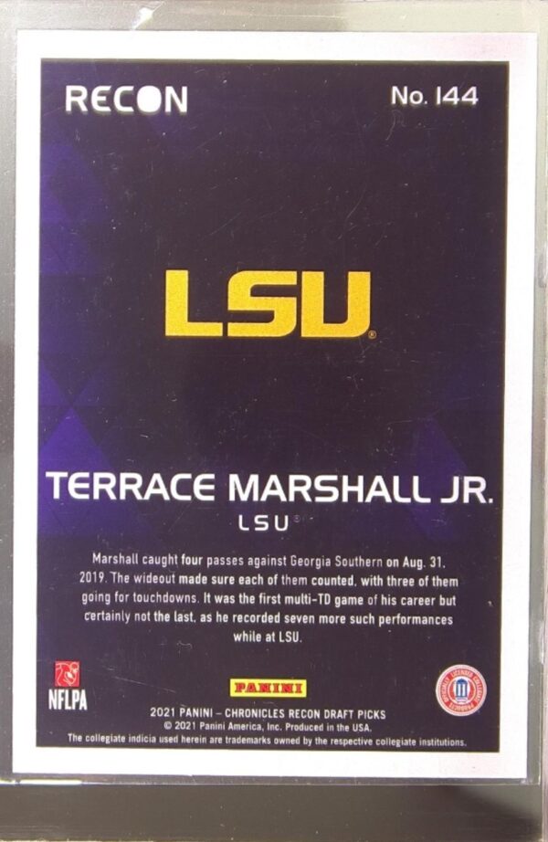 2021 Panini Chronicles Draft Picks Terrace Marshall Jr. RC #144 Tigers - Image 3