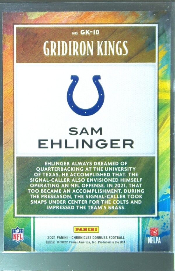 2021 Panini Chronicles Sam Ehlinger #GK-10 Colts Gridiron Kings - Image 3
